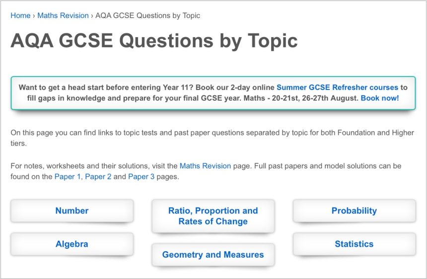 AQA GCSE Questions by Topic on the Physics and Maths Tutor website.