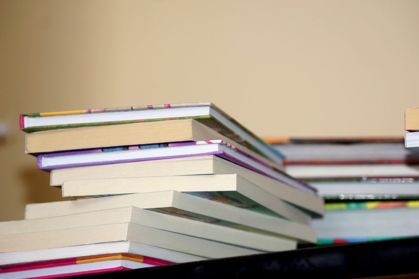 A pile of children's books.