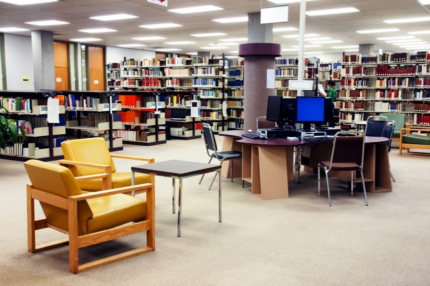 A dated sixth form library.