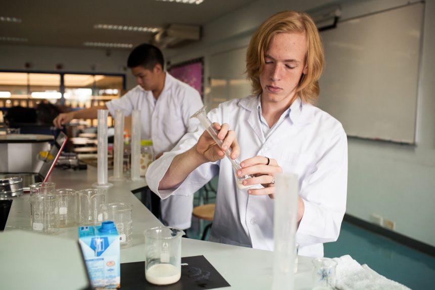 A Year 12 student undertaking a Nuffield research placement in a science laboratory.