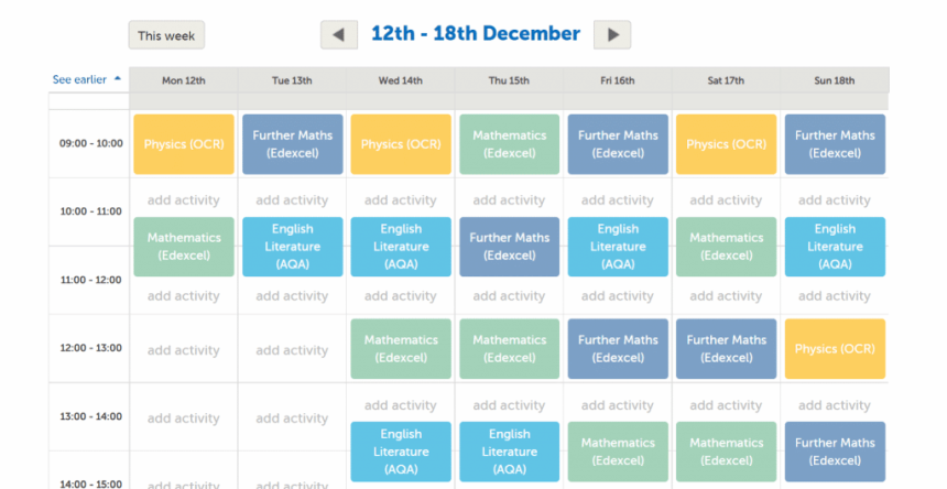 A screenshot of the Get Revising revision timetable maker.