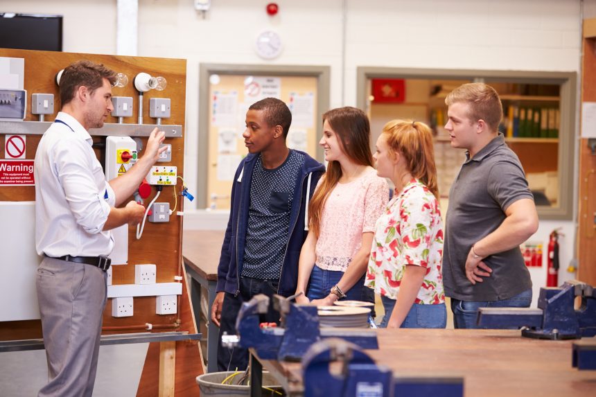 T Level students receiving hands-on training in college.