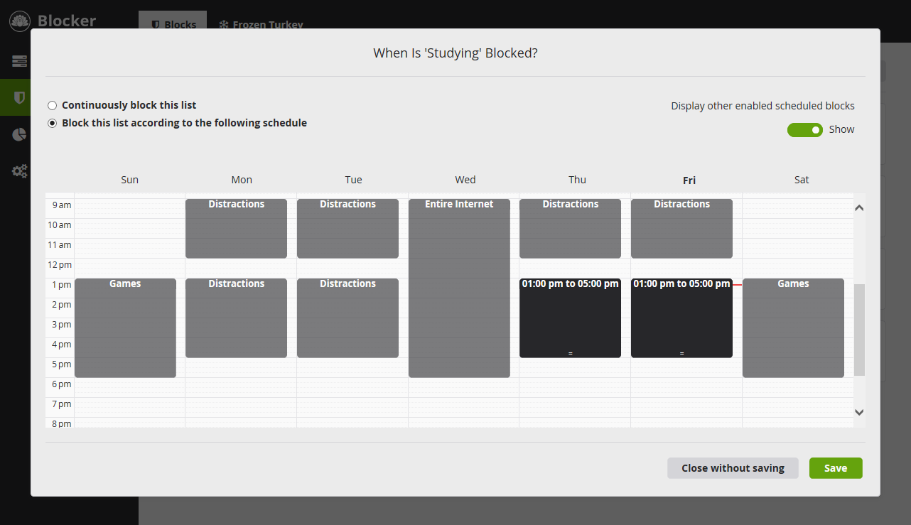 Cold Turkey revision app scheduler.
