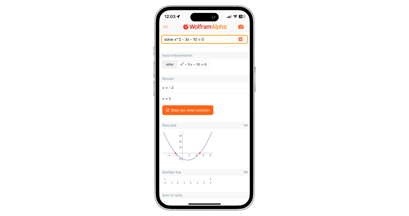 Wolfram Alpha revision app maths query.