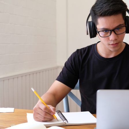 Teenage boy doing online revision course.