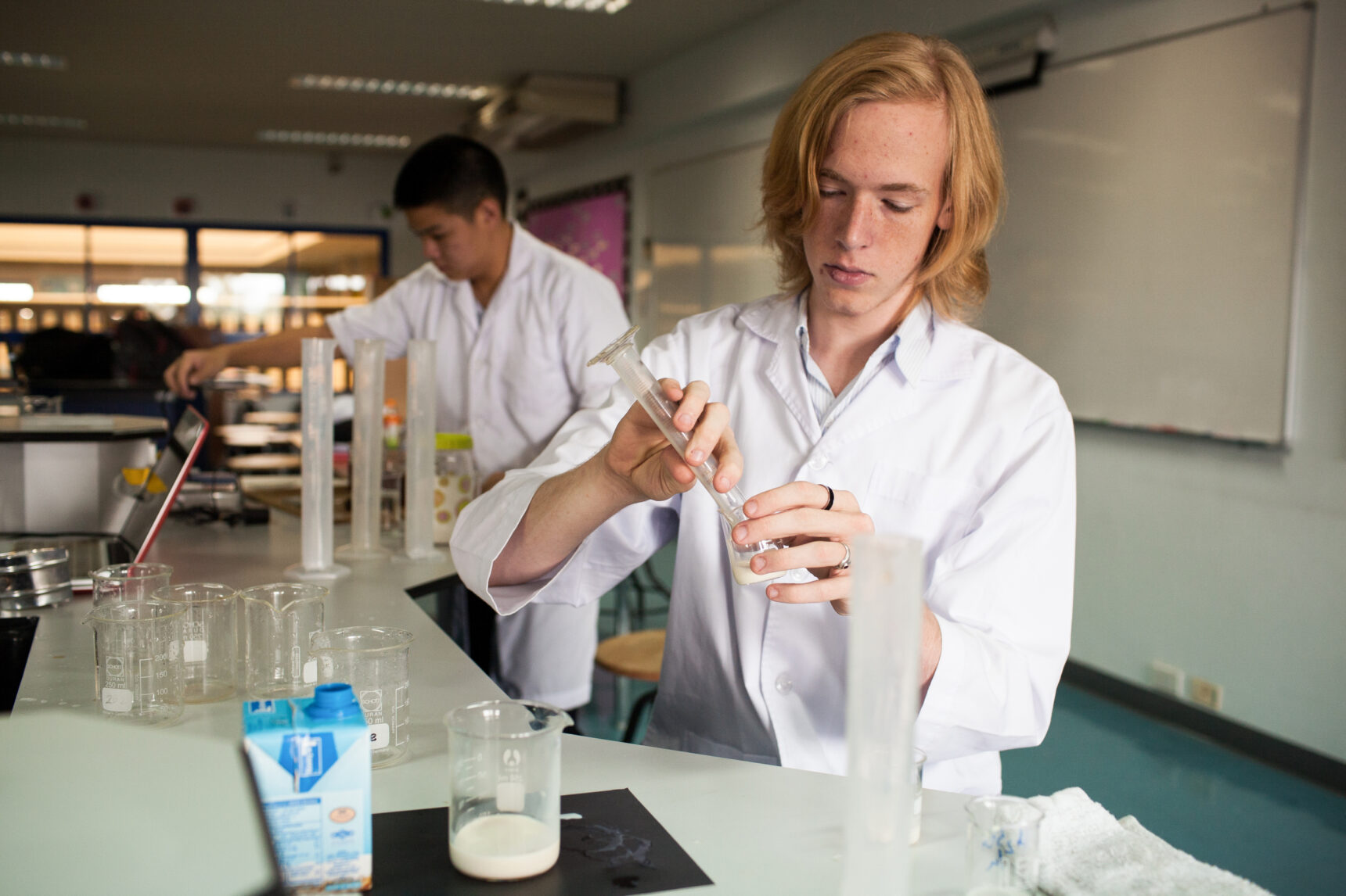 A Level Science students carrying out a science experiment for their practical endorsement.